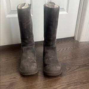 Gray Suede Knee-High Boots